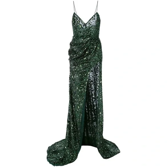 Alex Perry Corset Style Jensen Leopard Metallic Sheer Gown - Picture 4 of 13